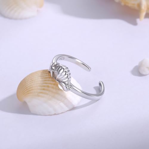 Sariel 925 Sterling Silver Toe Rings for Women Boho Adjustable Mid Finger Rings Summer Vacation Ocean Beach - color: Shell