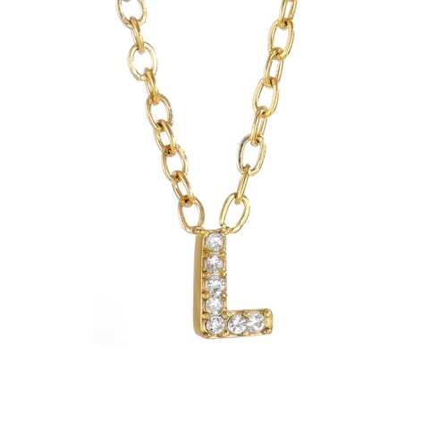 Small Letter Necklace for Women 18K Gold Plated Cubic Zirconia Tiny Initial Necklace Dainty Personalized Name Necklaces - color: L-Gold