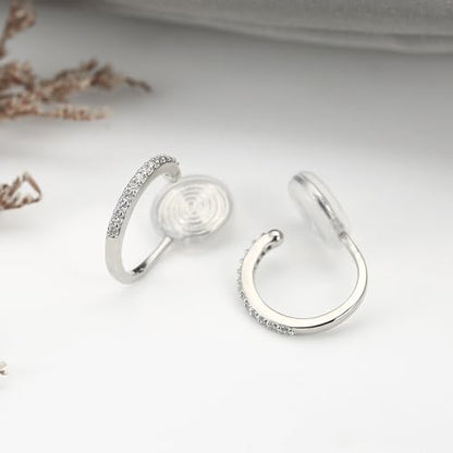 Clip On Hoop Earrings for Women Non Pierced Cubic Zirconia Huggie Hoops 14K Gold Plated CZ Clip On Earrings Adjustable No Piercing Fake Earrings - color: Silver, size: 15 MM
