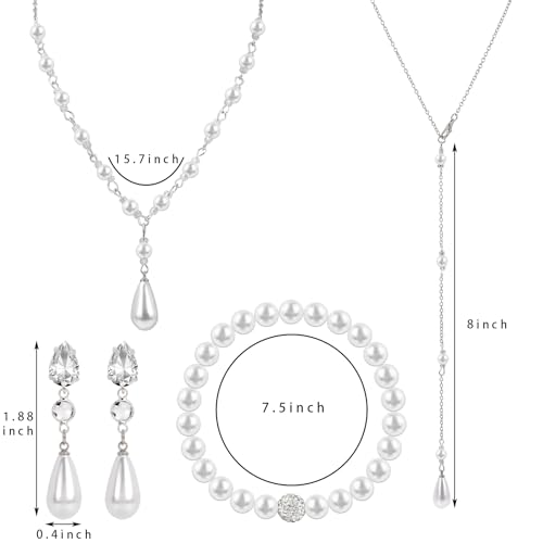 Raicegs Pearl Jewelry Set for Women Wedding Pearl Necklace Bracelet Earrings Set Bride Bridesmaid Dainty Jewelry Gift for Women - color: Backdrop chain