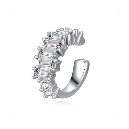 Silver Baguette Crystal CZ Pave Ear Cuff for Women | Sparkling CZ Silver Ear Cuff, Single Piece, Secure Pave Setting, Lightweight, Dainty Daily Wear, Gift Box Included