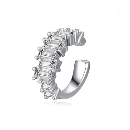 Silver Baguette Crystal CZ Pave Ear Cuff for Women | Sparkling CZ Silver Ear Cuff, Single Piece, Secure Pave Setting, Lightweight, Dainty Daily Wear, Gift Box Included