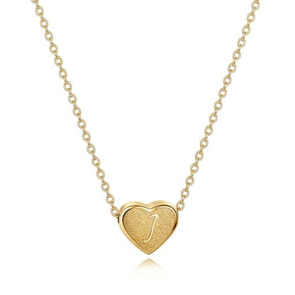 18k Gold Plated Heart Pendant Letter Necklaces for Girls Stainless Steel Initial Necklace for Women Birthday Gifts for Girls Women - color: Brushed Gold, style: Letter J