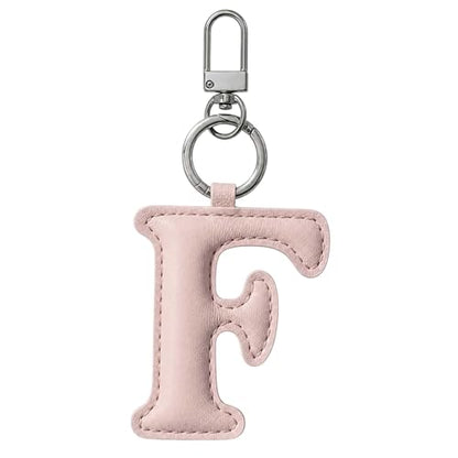 Initial Letter Keychain,Stainless Steel,Colorful Faux Leather Keyring for Backpack,Purse,Car Keys,Gift for Men Women - color: F
