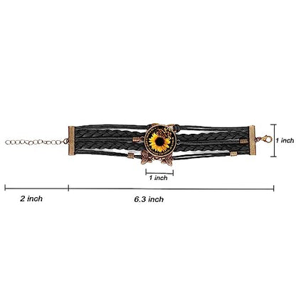Boho Sunflower Gifts Sunflower Leather Bohemian Bracelet Birthday Gifts for Women Teens Granddaughter Wife Daughter Mom Friendship Bracelets for Her - color: Sunflower