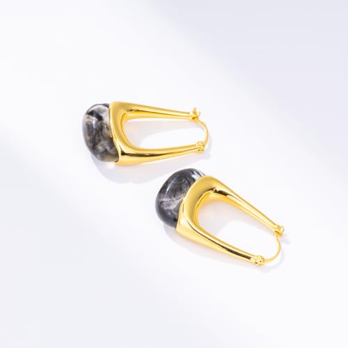 Acrylic Gold Hoop Earrings Chunky Statement Dangle Drop Huggie Earring Colorful Resin Jewelry for Women - color: Black