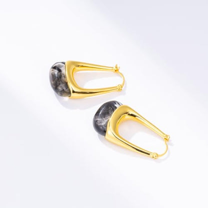 Acrylic Gold Hoop Earrings Chunky Statement Dangle Drop Huggie Earring Colorful Resin Jewelry for Women - color: Black