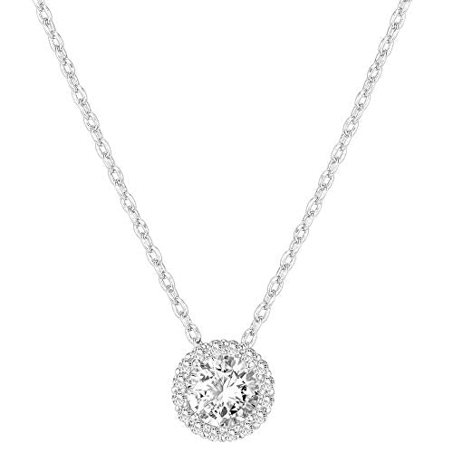 PAVOI 14K Gold Plated Post Faux Diamond Round Solitaire Pendant Halo Necklace | Gold Necklace for Women | Slider Adjustable - style: Circle