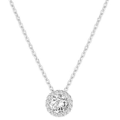 PAVOI 14K Gold Plated Post Faux Diamond Round Solitaire Pendant Halo Necklace | Gold Necklace for Women | Slider Adjustable - style: Circle
