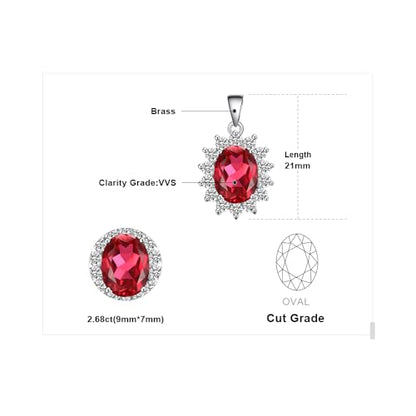 JewelryPalace Princess Diana Kate Middleton Natural Amethyst Citrine Garnet Peridot Topaz Created Ruby Sapphire Simulated Emerald Pendant Necklace for Women, 925 Sterling Silver Gemstone Jewelry Set - color: G-Brass-ruby
