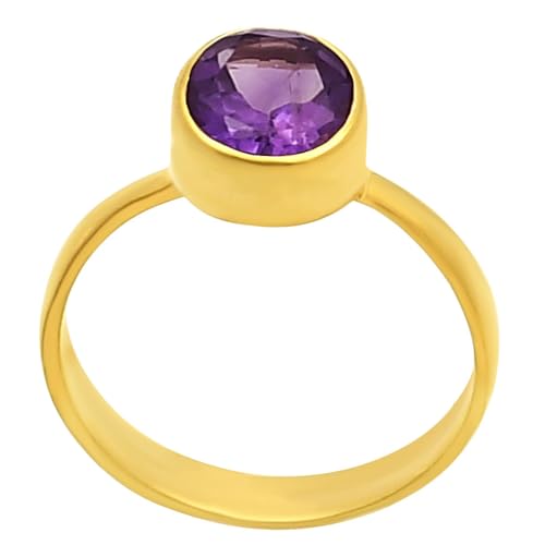 18K Gold Filled Non-Tarnish Ring for Women – Oval Multi Gemstone Solitaire Band – Classic Birthstone Jewelry for Everyday Wear - color: Amethyst