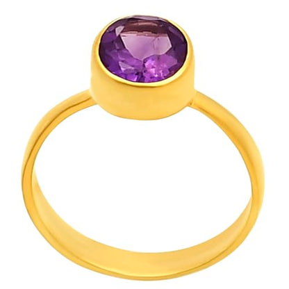 18K Gold Filled Non-Tarnish Ring for Women – Oval Multi Gemstone Solitaire Band – Classic Birthstone Jewelry for Everyday Wear - color: Amethyst