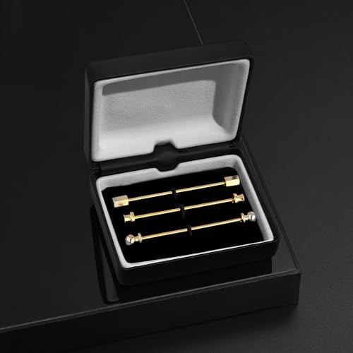 wynameleri Mens Shirt Collar Bars Pins Clips Clasps Silver Tone and Gold Tone Set 3 PCS Business Gift 60mm - color: Gold