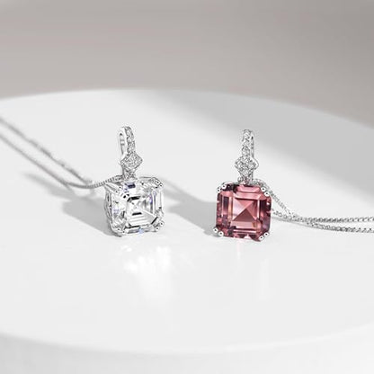 Michooyel S925 2ct Cubic Zirconia/Morganite Asscher Cut Pendant Necklace Sterling Silver Gemstone Necklace for Women - color: Morganite