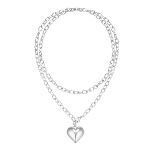 CLASSYZINT Gold Heart Pendant Necklace for Women Puffy Heart Necklace Beads Chain Necklace Statement Necklace Trendy Jewelry - style: XL22342B