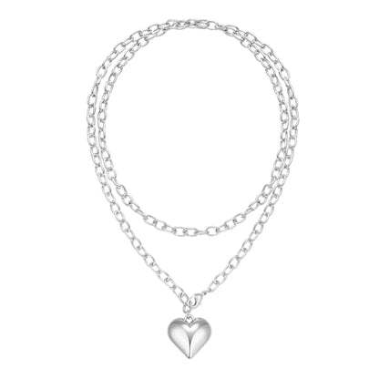 CLASSYZINT Gold Heart Pendant Necklace for Women Puffy Heart Necklace Beads Chain Necklace Statement Necklace Trendy Jewelry - style: XL22342B