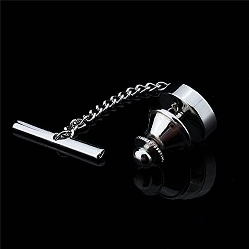 HAWSON Mens Tie Tack with Chain Round Crystal Wedding Business Accessories - color: Silver + Jet