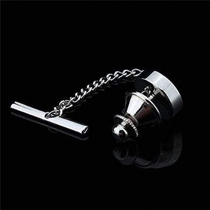 HAWSON Mens Tie Tack with Chain Round Crystal Wedding Business Accessories - color: Silver + Jet
