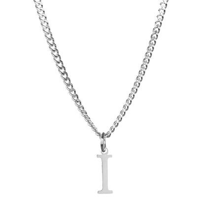 Men’s Minimal Initial Necklace, Stainless Steel Gold Silver Tone 26 Letters Pendant Necklace for Men Women 3.5mm Cuban Chain Waterproof - style: I