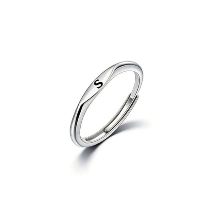 Thin Stacking Initial Rings for Women Stackable Plain Letter Ring Open Adjustable Silver Capital Alphabet Letter Band Ring - color: S
