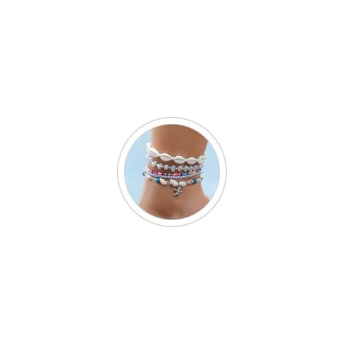 Beaded Anklet Bracelets For Women Waterproof Gold Anklets Jewelry Set Stack | non tarnish free pearl puka seashell beach boho stretchy anklet for summer dainty and tewiky gold plated - color: Colorful Beads