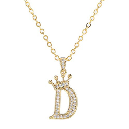 Pingyongchang Letter A-Z pendant necklace Crown letter pendant Charming initials chain necklace, inlaid crystal letter necklace - color: crown-D