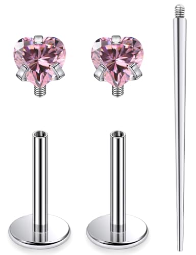 20G 18G 16G Astm F136 Titanium Internal Thread Flat Back Earrings Nose Studs Tragus Helix Conch Cartilage Lobe Earrings Medusa Labret Snake Bite Monroe Lip Ring Piercing Jewelry For Women Men - color: Pink, size: 16G-8MM Bar-CZ 3MM