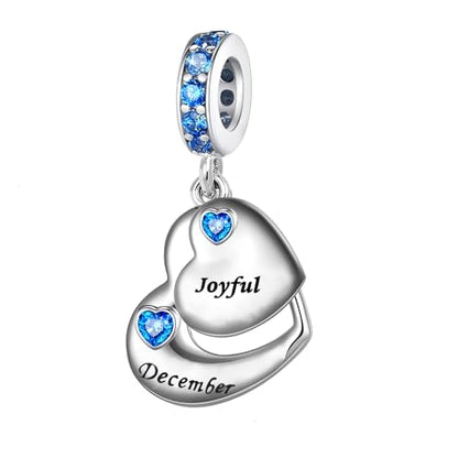 Double Heart Dangle Charm 12 Birthstone Bead for European Bracelet - style: December