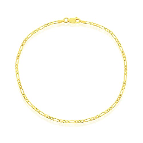 14K Gold Plated Chains – Pave Figaro/Figaro/Cuban/Marina/Franco/Cross/Butterfly/Hearts & Beads/Elephant Charms Rolo 9”/9+1” Anklets – Jewelry for Women or Teens - style: 9" - 2mm Figaro