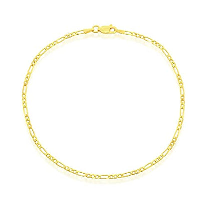 14K Gold Plated Chains – Pave Figaro/Figaro/Cuban/Marina/Franco/Cross/Butterfly/Hearts & Beads/Elephant Charms Rolo 9”/9+1” Anklets – Jewelry for Women or Teens - style: 9" - 2mm Figaro