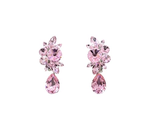 Faship Statement Dangling Floral Clip On Earrings For Women - color: Light Pink