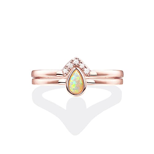 PAVOI 14K Gold Plated Cubic Zirconia & Opal Stackable Rings for Women | Classy Stacking Band with Gemstones, Everyday Jewelry - color: Rose Gold, size: 5, style: Opal