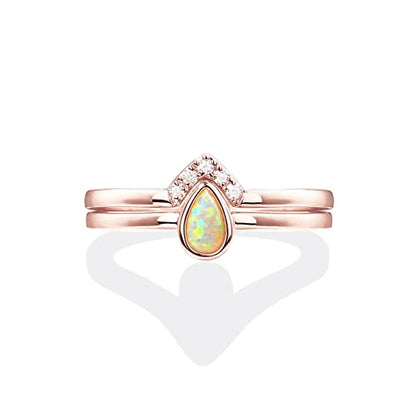 PAVOI 14K Gold Plated Cubic Zirconia & Opal Stackable Rings for Women | Classy Stacking Band with Gemstones, Everyday Jewelry - color: Rose Gold, size: 5, style: Opal
