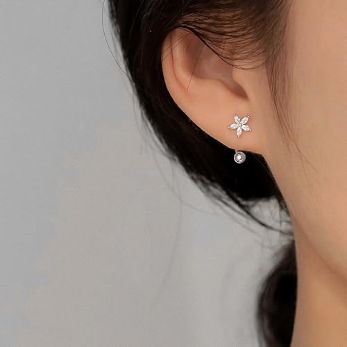Gold Half Hoop Earrings for Women Poke Free Dainty Flower Diamond CZ Heart Huggies Backless Earrings Stay Closed Hoop No Back Screw Back Small Stud Gifts Trendy Fashion - color: Silver-CZ & Heart & Flower