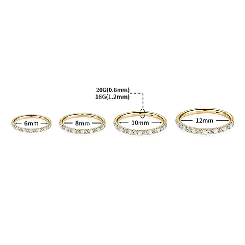 GAGABODY Surgical Steel Hypoallergenic Nose Ring Earring CZ Hoop for Unisex | Hinged Seamless Clasp,Used in Nostril,Septum,Lip,Eyebrow,Nipple and All Ear Piercings.22G to 12G,Inner Diameter 5mm to 14mm - color: Gold+Clear CZ & White Opal, size: 20G-10mm