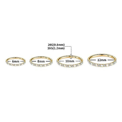 GAGABODY Surgical Steel Hypoallergenic Nose Ring Earring CZ Hoop for Unisex | Hinged Seamless Clasp,Used in Nostril,Septum,Lip,Eyebrow,Nipple and All Ear Piercings.22G to 12G,Inner Diameter 5mm to 14mm - color: Gold+Clear CZ & White Opal, size: 20G-10mm