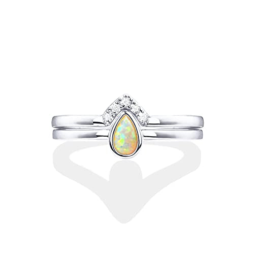 PAVOI 14K Gold Plated Cubic Zirconia & Opal Stackable Rings for Women | Classy Stacking Band with Gemstones, Everyday Jewelry - color: White Gold, size: 6, style: Opal