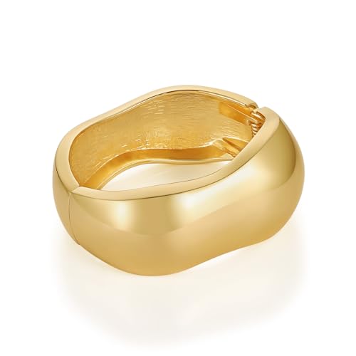 HZMAN Chunky Gold Cuff Bracelets for Women Thick Wide Bangle Bracelet Hammered Open Hinge Wrist Cuff Bracelet Jewelry Gift - color: 02.Irregular Gold