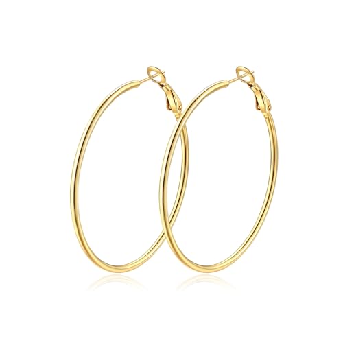 14K Gold Plated 925 Sterling Silver Posts large Hoop Earrings for Women, Hypoallergenic Big Hoop Earrings Lightweight Jewelry for Women 30/40/50/60/70MM - color: Gold-50mm