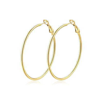 14K Gold Plated 925 Sterling Silver Posts large Hoop Earrings for Women, Hypoallergenic Big Hoop Earrings Lightweight Jewelry for Women 30/40/50/60/70MM - color: Gold-50mm