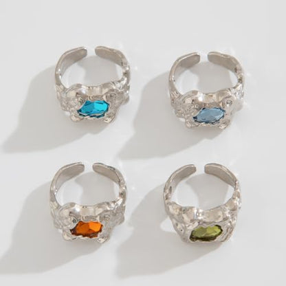Chunky Knuckle Rings Set for Women Gold Irregular Chunky Ring Set Adjustable Open Knuckle Stacking Rings Dainty Crystal Rings Set Gold Silver Liquid Irregular Ring Set Y2k Statement Ring Unique Ring Jewelry - color: Silver