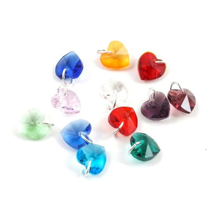 3 Sets Dangle Birthstone Charm Drops 10mm Valentine Love Heart Crystal Beads Silver Plated Open Jump Rings (36pcs) - size: Heart charm with jump rings (3 Sets/36pcs)