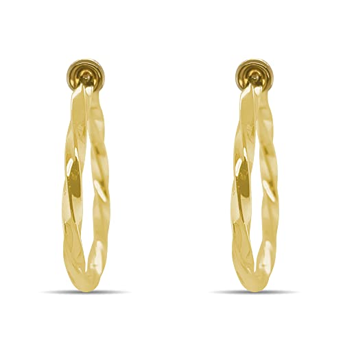 Clip On Spring Hoop Earrings for Non-Pierced Ears - color: Gold-Tone Twisted, size: 30mm