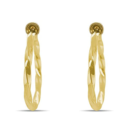 Clip On Spring Hoop Earrings for Non-Pierced Ears - color: Gold-Tone Twisted, size: 30mm