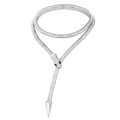 Bendable Snake Chain Necklace for Women Arm Cuff Flexible Twisty Multi-purpose DIY Bracelet and Punk Choker Trendy Medusa Snake Jewelry Gift - style: Zirconia Silver