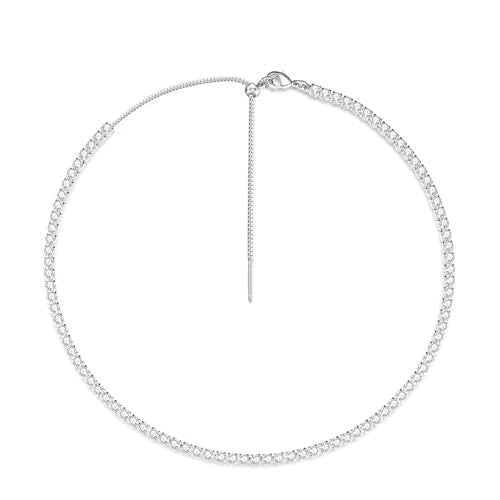 Luxval Tennis Necklace 14K Gold Plated Rhinestone Butterfly Choker Necklaces for women Dainty Zirconia Cut Faux Diamond chain 3mm - color: Silver-tennis-new version
