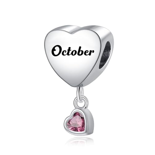 Birth Flower Heart Charm 12 Birthstone Bead for European Bracelet Necklace - style: October