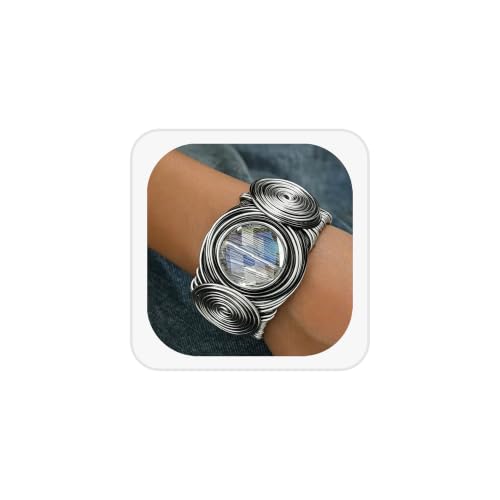 Chunky Cuff Bracelets for Women Wide Gold/Silver Cuffs Bangle Hollow Out Adjustable Bracelets Punk Vintage Jewelry - style: Black Crystal