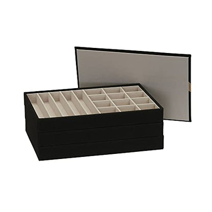 Household Essentials Black Stacking Jewelry Organizer Stacking Boxes with Removable Lid - color: Black