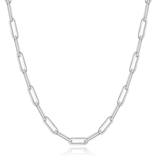 Stainless Steel Dainty Paperclip Link Chain Necklace for Women - color: Silver